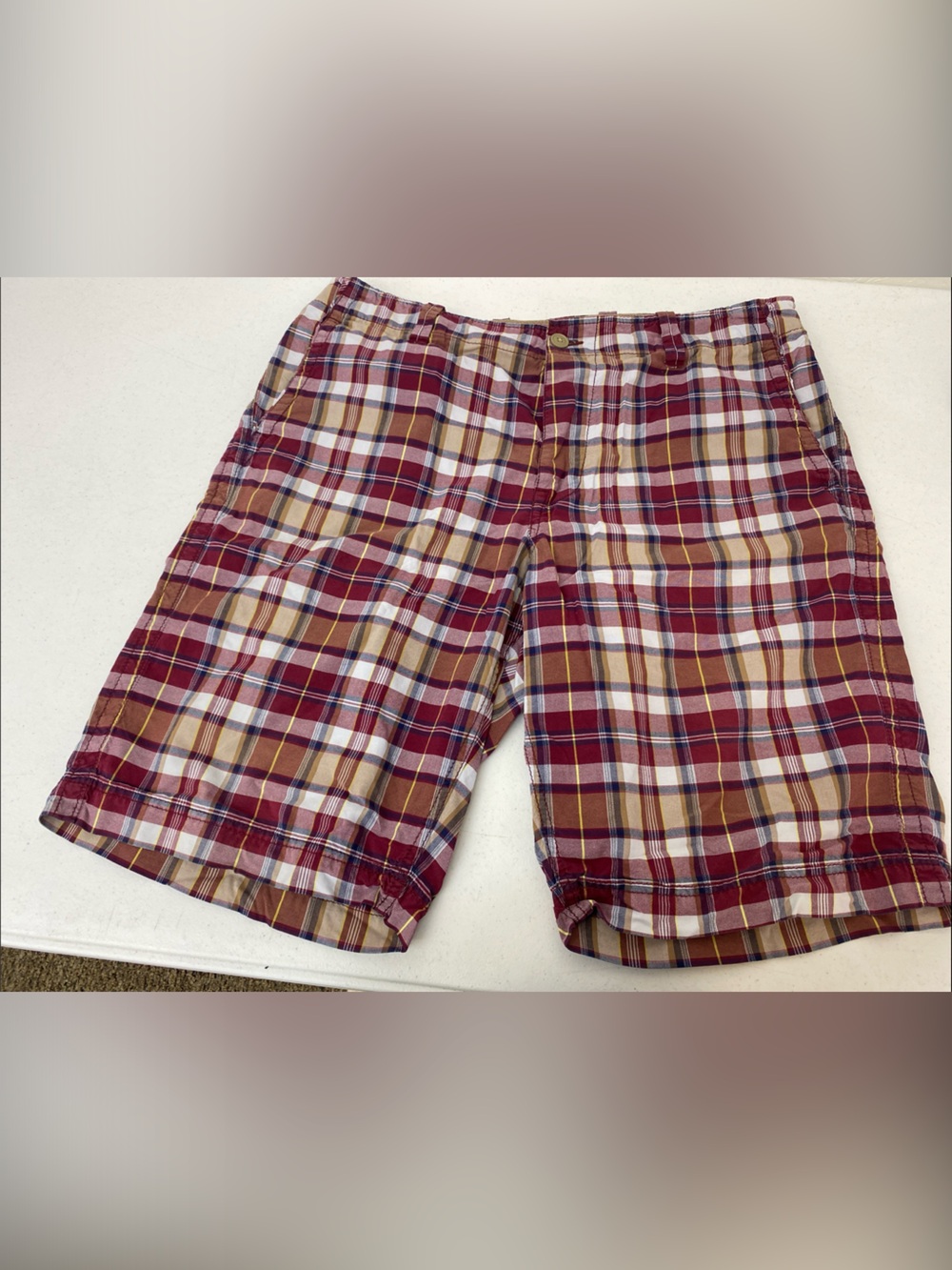 Men's Gap Plaid Cotton Shorts - Red & Brown Size 40